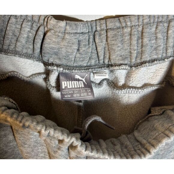 Puma Grey Fleece Joggers Men’s Medium • Elastic Drawstring Sweatpants - Picture 4 of 5